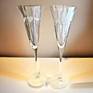 VTG Colony Crystal "Forever" Wedding Toasting Champagne Flute Romania Set of 2